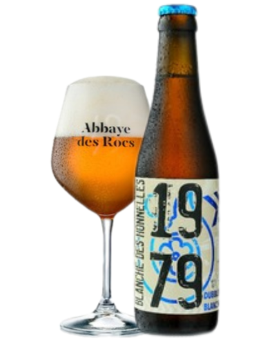 33cl bottle of l'Abbaye des Rocs brand beer with glass, Wheat Beer style