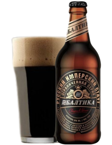 botella 44cl de cerveza de marca BALTIKA - IMPERIAL STOUT con copa, stilo Imperial Stout