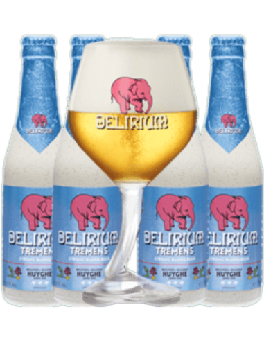 4x33cl pack of DELIRIUM - TREMENS brand beer with branded glass