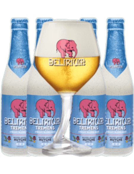 4x33cl pack of DELIRIUM - TREMENS brand beer with branded glass