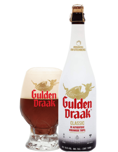 75cl bottle of GULDEN DRAAK brand beer - CLASSIC with glass, Belgian Strong Dark Ale style