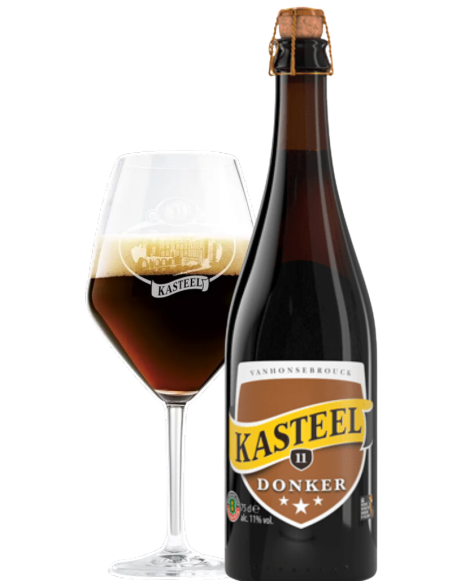 KASTEEL garrafa de cerveja de 75cl com a marca - DONKER com copo, estilo Belgian Strong Dark Ale