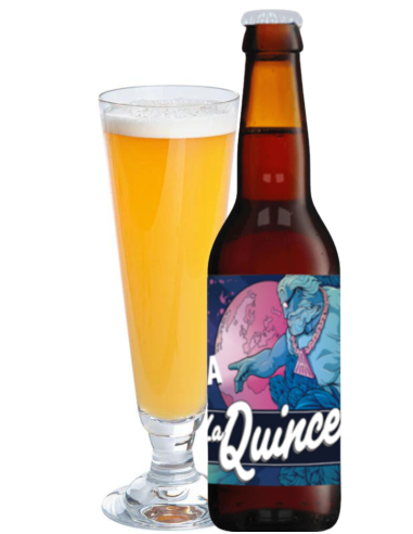 botella 33cl de cerveza de marca LA QUINCE - GOD SAVE THE SESSION IPA con copa, estilo Session IPA