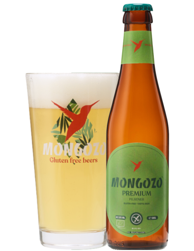 33cl bottle of beer brand MONGOZO - PREMIUM PILSNER with glass, German Pilsner style (Gluten Free)