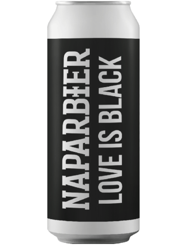 lata 44cl de cerveza de marca NAPARBIER - LOVE IS BLACK , estilo Schwarzbier Lager