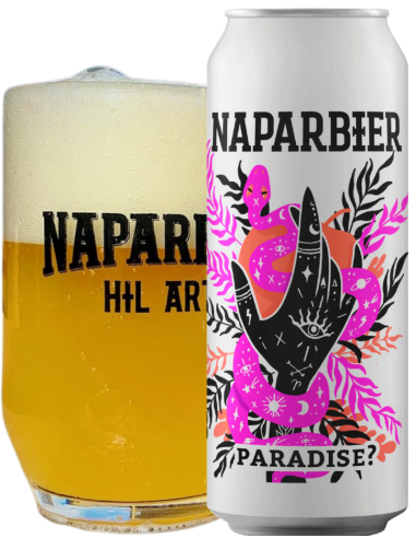 NAPARBIER lata de 44cl de cerveja de marca - PARADISE? com caneca, estilo Pilsner