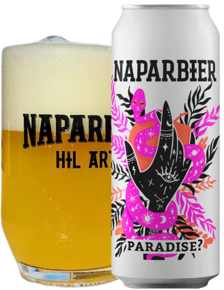 NAPARBIER lata de 44cl de cerveja de marca - PARADISE? com caneca, estilo Pilsner
