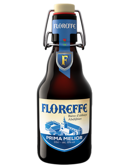 garrafa de 33cl de cerveja da marca FLOREFFE - PRIMA MELIOR, estilo Belgian Strong Dark Ale