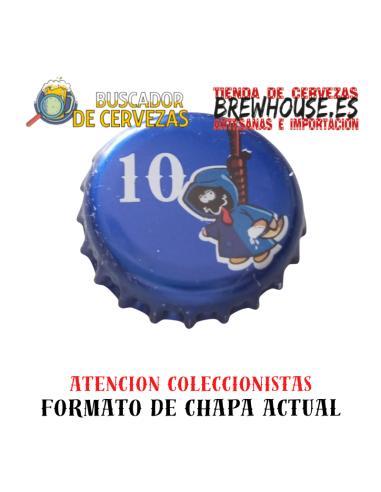 chapa de botella color azul con dibujo de marca