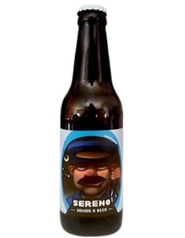 garrafa de 33cl de VAMOS A BEER - cerveja da marca SERENO, estilo Amber Ale (sem álcool)