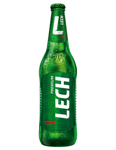 garrafa de 33cl de cerveja da marca LECH - PREMIUM, estilo European Pale Lager