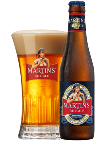 33cl bottle of MARTIN'S brand beer - PALE ALE with glass, English Pale Ale style