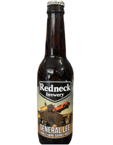 garrafa de 33cl de cerveja da marca REDNECK - GENERAL LEE, estilo Barley Wine Barrel Aged