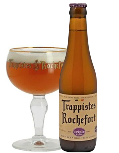 botella 33cl de cerveza de marca ROCHEFORT - TRIPLE EXTRA con copa, estilo Belgian Triple