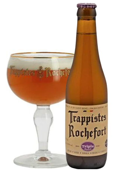 botella 33cl de cerveza de marca ROCHEFORT - TRIPLE EXTRA con copa, estilo Belgian Triple