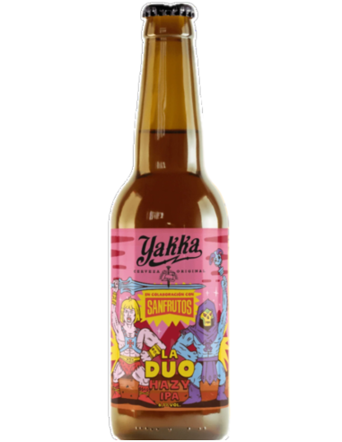 botella 33cl de cerveza de marca YAKKA & SAN FRUTOS - LA DUO, estilo Hazy IPA