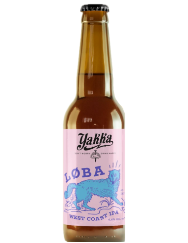 33cl bottle of beer branded YAKKA - LOBA, style West Coast IPA