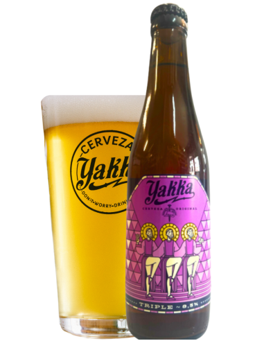 botella 33cl de cerveza de marca YAKKA - TRIPLE con vaso, estilo Belgian Triple (Gluten Free)