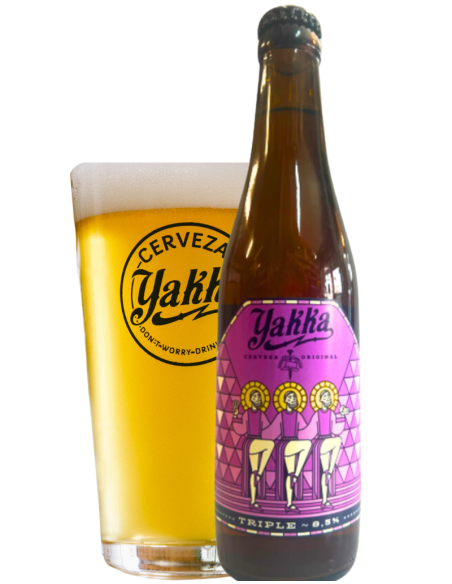 botella 33cl de cerveza de marca YAKKA - TRIPLE con vaso, estilo Belgian Triple (Gluten Free)