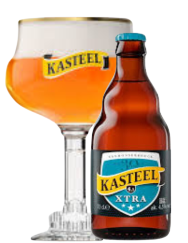 33cl bottle of beer branded KASTEEL - XTRA with glass, Belgian Pale Ale style