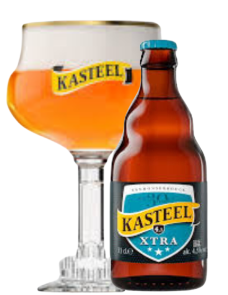 33cl bottle of beer branded KASTEEL - XTRA with glass, Belgian Pale Ale style