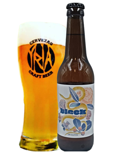 33cl bottle of YRIA - BLEEK brand beer with glass, Belgian Triple style (Gluten Free)