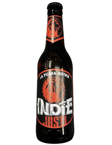 33cl bottle of beer branded BREW INDIE - JUSTI, Red Ale style