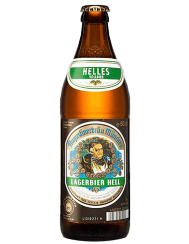 botella 50cl de cerveza de marca AUGUSTINER - LAGERBIER HELL, estilo Helles