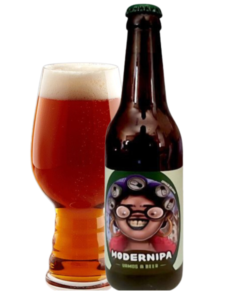 33cl bottle of beer brand VAMOS A BEER - MODERNIPA with glass, ipa style