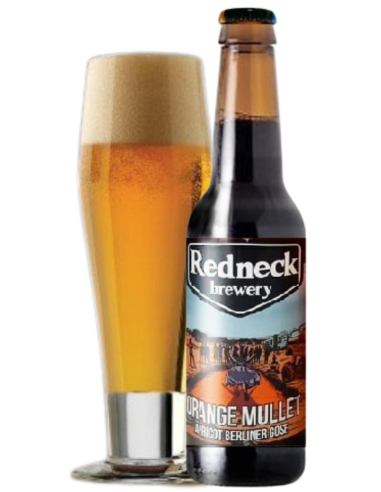 33cl bottle of REDNECK brand beer - ORANGE MULLET with glass, Apricot Berliner Gose style