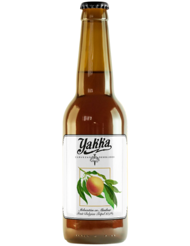 botella 33cl de cerveza de marca YAKKA - MELOCOTÓN EN ALMÍBAR , estilo Fruit Belgian Triple