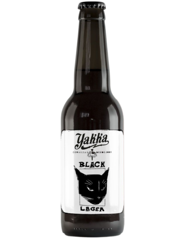 botella 33cl de cerveza de marca YAKKA - BLACK LAGER, estilo Schwarzbier