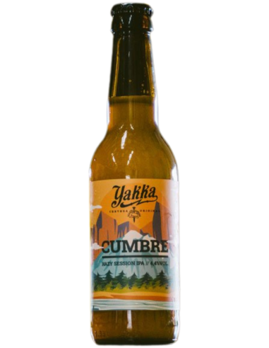 botella 33cl de cerveza de marca YAKKA - CUMBRE, estilo Hazy Session IPA