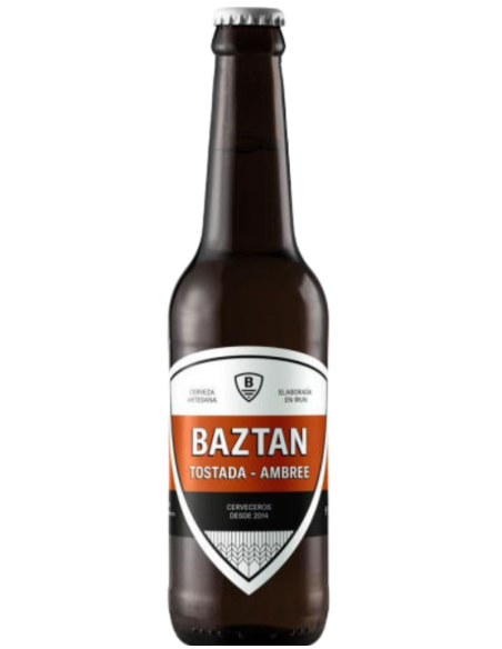 botella 33cl de cerveza de marca BIDASSOA - BAZTAN, estilo European Amber Lager