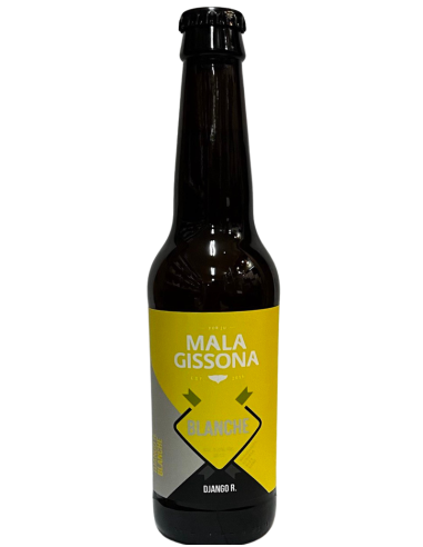 botella 33cl de cerveza de marca MALA GRISSONA - DJANGO R., estilo Witbier