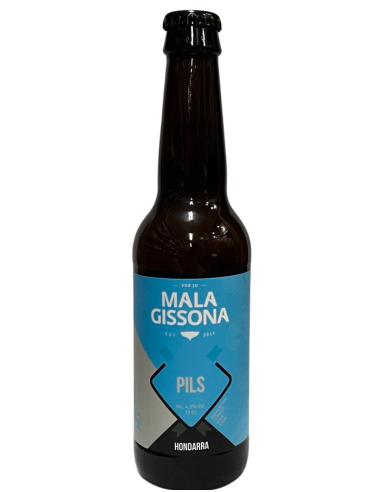 garrafa de 33cl de cerveja da marca MALA GRISSONA - HONDARRA, estilo Pils