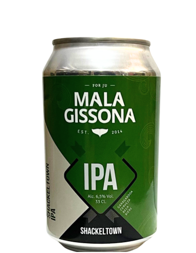 33cl can of beer brand MALA GRISSONA - SHACKEL TOWN, IPA style