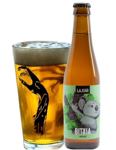 garrafa de 33cl de cerveja LAUGAR - marca BITXIA com copo, estilo American Pale Ale (sem glúten)