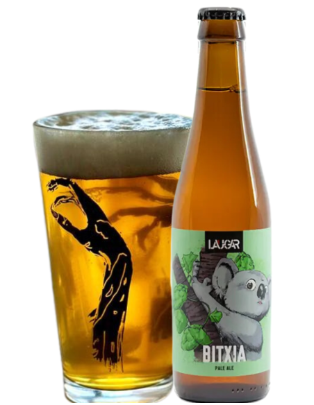garrafa de 33cl de cerveja LAUGAR - marca BITXIA com copo, estilo American Pale Ale (sem glúten)