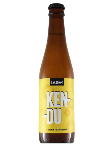 garrafa de 33cl de cerveja LAUGAR - marca KENDU, estilo Weissbier (sem álcool)