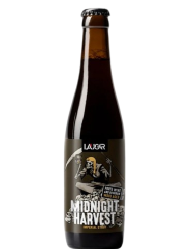 33cl bottle of LAUGAR brand beer - MIDNIGHT HARVEST, Imperial Stout style