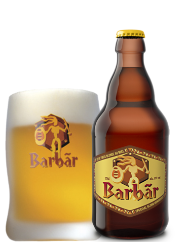 botella 33cl de cerveza de marca BARBAR - BLONDE con jarra, estilo Belgian Strong Pale Ale