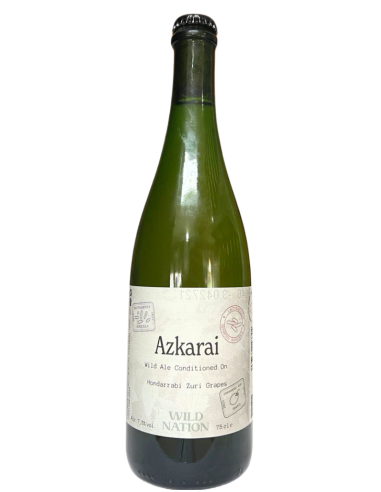 75cl bottle of WILD NATION - AZKARAI brand beer, Wild Ale Conditioned on Hondarrabi Zuri Grapes style