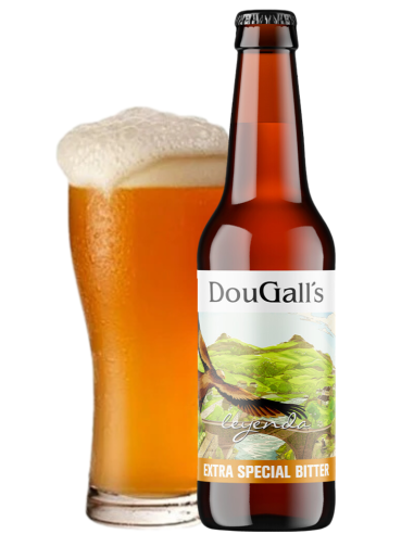 garrafa de 33cl de cerveja da marca DOUGALL'S - LEGEND com copo, estilo Extra Special Bitter