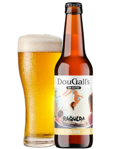 garrafa de 33cl de cerveja da marca DOUGALL'S - RAQUERA com copo, estilo Pilsner