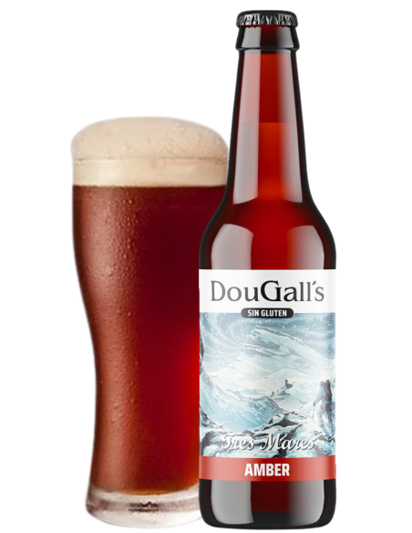 botella 33cl de cerveza de marca DOUGALL'S - TRES MARES con vaso, estilo American Amber Ale (Sin Gluten)