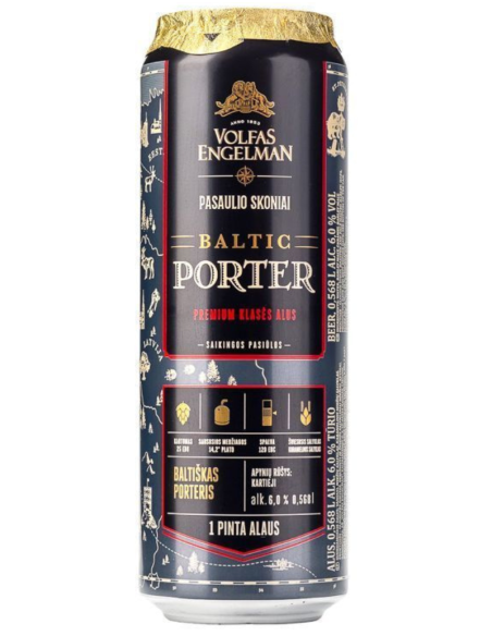 57cl can of VOLFAS ENGELMAN - BALTIC PORTER brand beer, Baltic Porter style