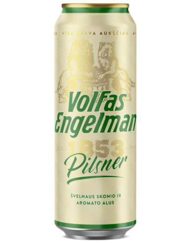 lata de 57cl de cerveja da marca VOLFAS ENGELMAN - PILSNER, estilo German Lager