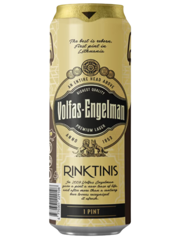 lata de 57cl de cerveja da marca VOLFAS ENGELMAN - RINKTINIS, estilo Pale Lager