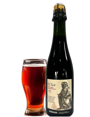 botella 37,5cl de cerveza de marca LA PIRATA "OBLIVION" - EL XOT con vaso, estilo Barrel Aged Fruited Wild Ale